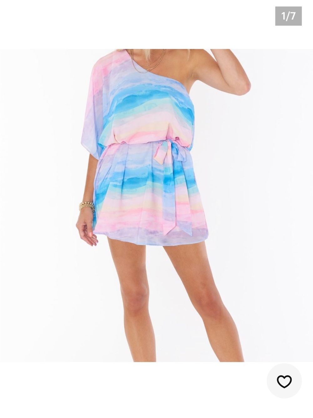 Show Me Your Mumu- One-Shoulder Pastel Stripe Dress- Pink & Blue
